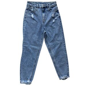 Distressed High Rise Mom Jeans Size 4 Light Wash Denim